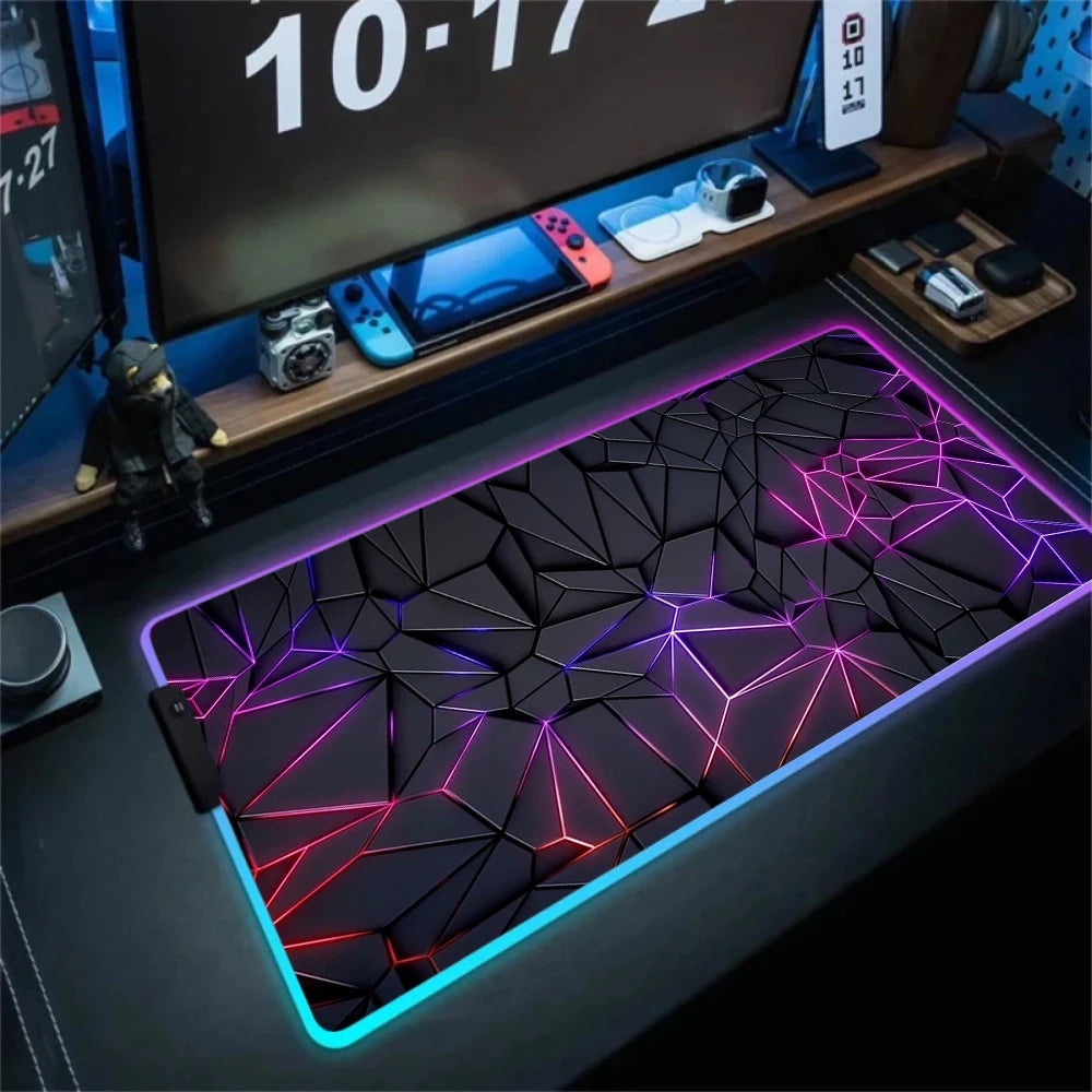 RGB Hexagon Mousepads Geometry Mousepad Large Gaming Desk Mat Luminous Mouse Pad LED Colorful Mouse Mat Backlit Keyboard Mats