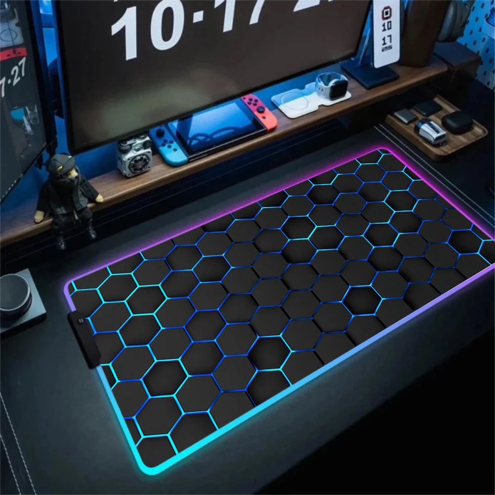 RGB Hexagon Mousepads Geometry Mousepad Large Gaming Desk Mat Luminous Mouse Pad LED Colorful Mouse Mat Backlit Keyboard Mats