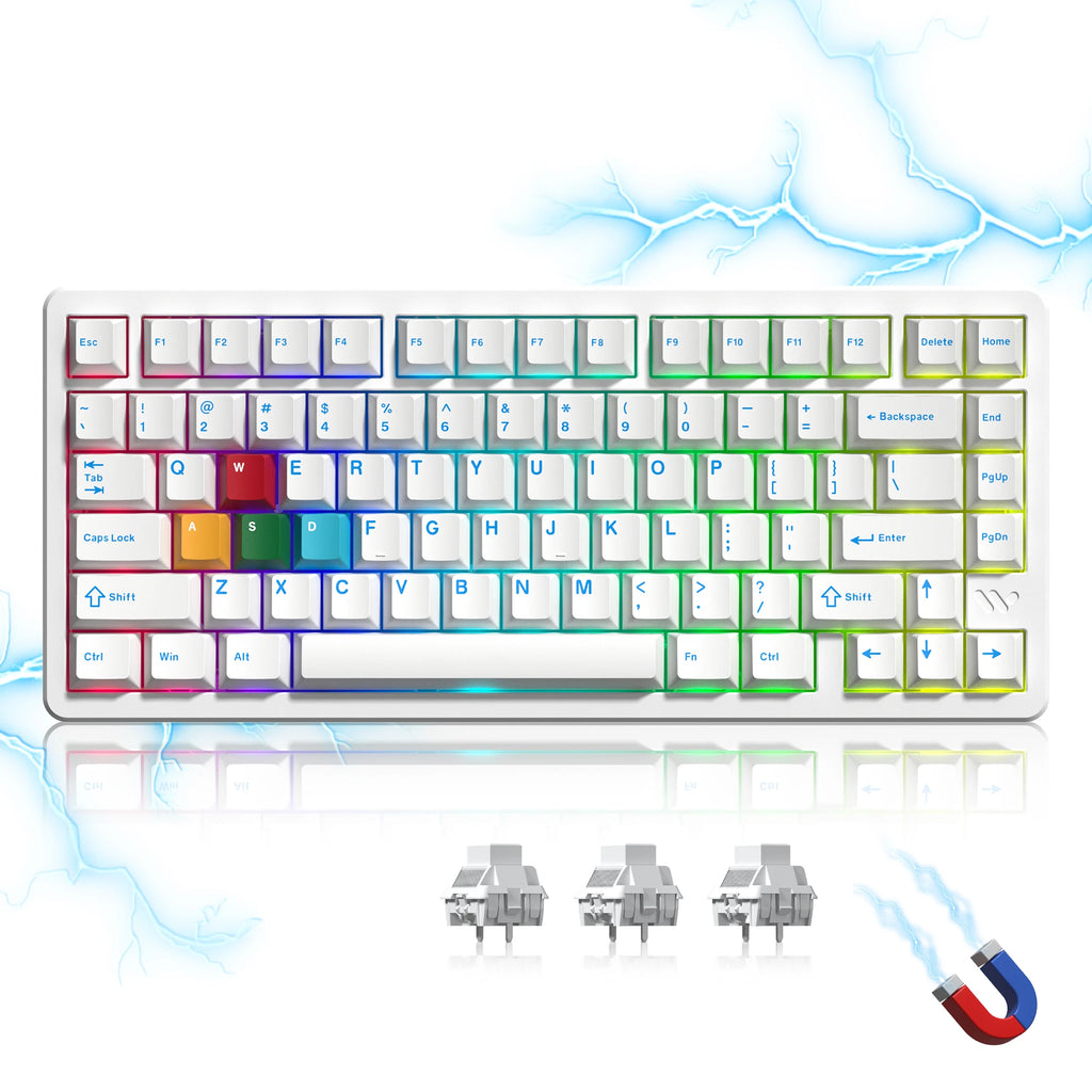 White SK75 TMR/HE Hall Effect Keyboard 75% Wireless Mechanical Keyboard Rapid Trigger Magnetic Switch with Strap Hot Swap