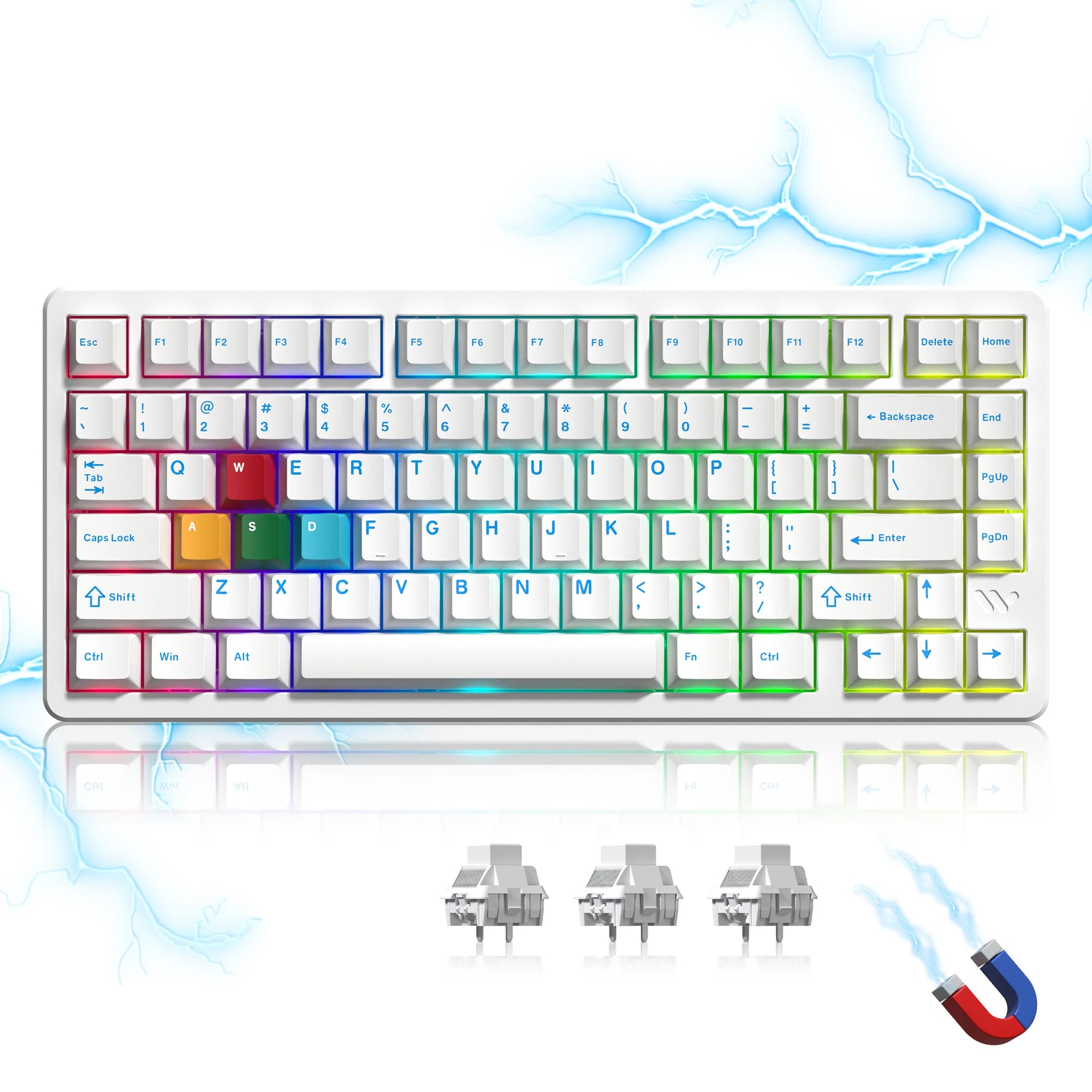 White SK75 TMR/HE Hall Effect Keyboard 75% Wireless Mechanical Keyboard Rapid Trigger Magnetic Switch with Strap Hot Swap