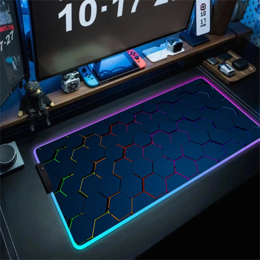RGB Hexagon Mousepads Geometry Mousepad Large Gaming Desk Mat Luminous Mouse Pad LED Colorful Mouse Mat Backlit Keyboard Mats