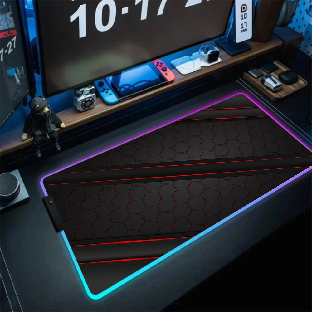 RGB Hexagon Mousepads Geometry Mousepad Large Gaming Desk Mat Luminous Mouse Pad LED Colorful Mouse Mat Backlit Keyboard Mats