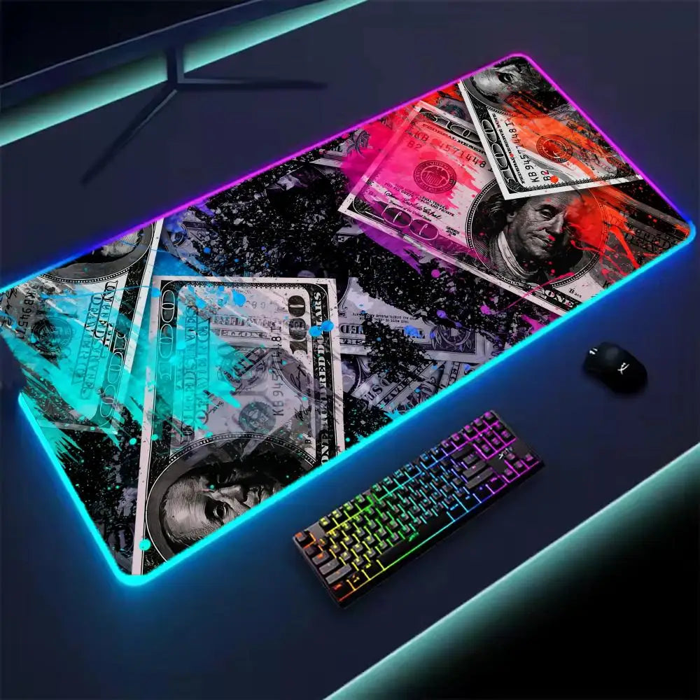 Dollar Mouse Pad XXL RGB Gaming Mouse Pad Gamer Accessories Large LED Light Mousepads PC Computer Desk Mat with Backlit