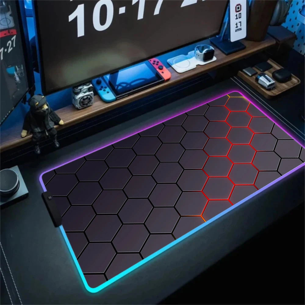 RGB Hexagon Mousepads Geometry Mousepad Large Gaming Desk Mat Luminous Mouse Pad LED Colorful Mouse Mat Backlit Keyboard Mats