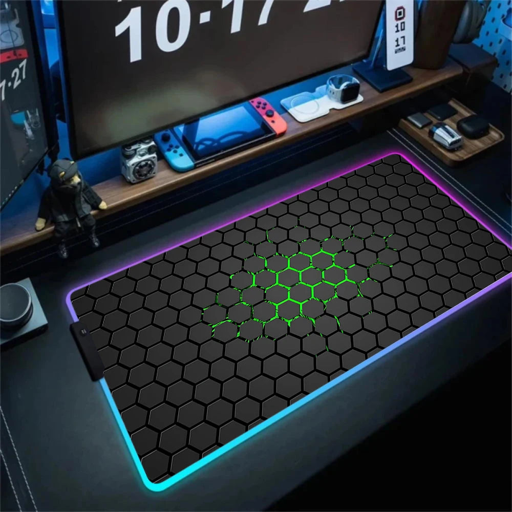 RGB Hexagon Mousepads Geometry Mousepad Large Gaming Desk Mat Luminous Mouse Pad LED Colorful Mouse Mat Backlit Keyboard Mats