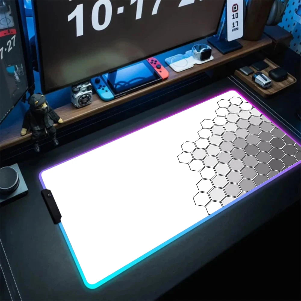 RGB Hexagon Mousepads Geometry Mousepad Large Gaming Desk Mat Luminous Mouse Pad LED Colorful Mouse Mat Backlit Keyboard Mats