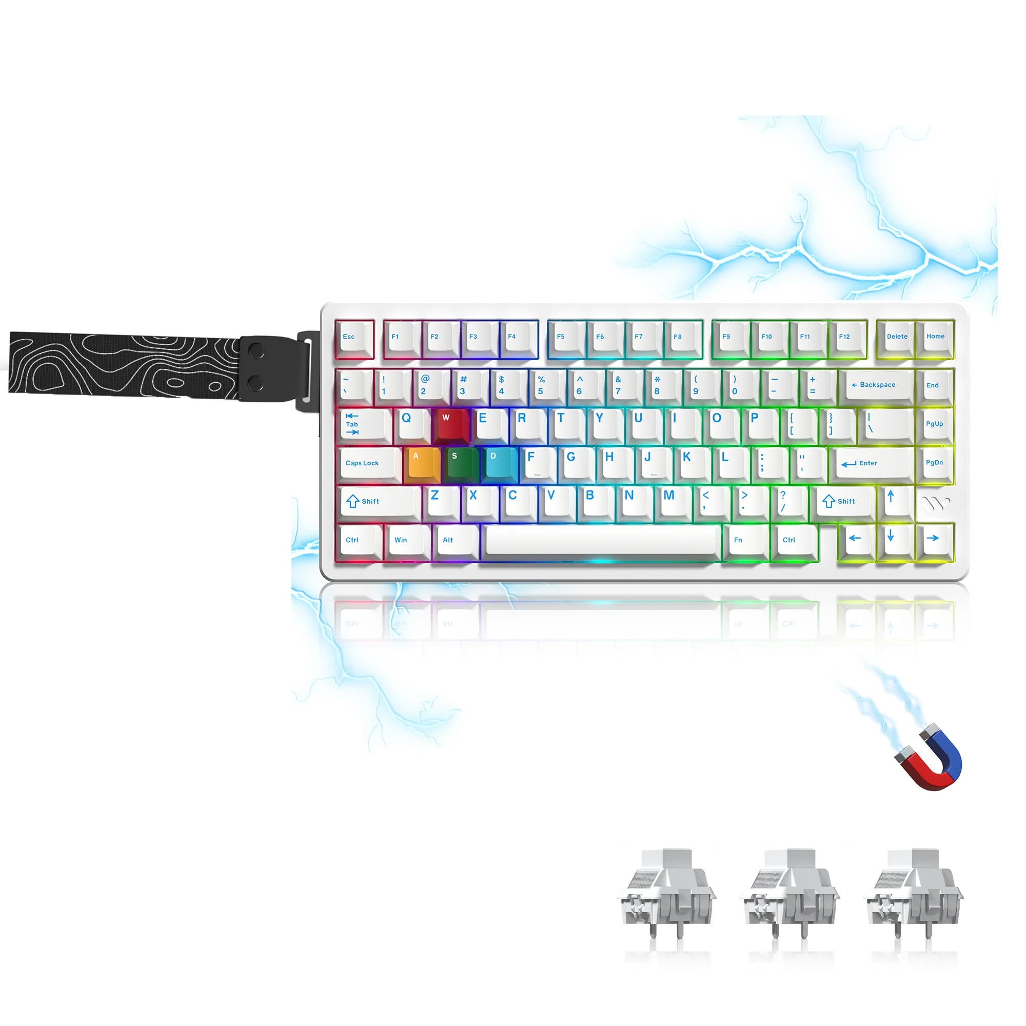 White SK75 TMR/HE Hall Effect Keyboard 75% Wireless Mechanical Keyboard Rapid Trigger Magnetic Switch with Strap Hot Swap