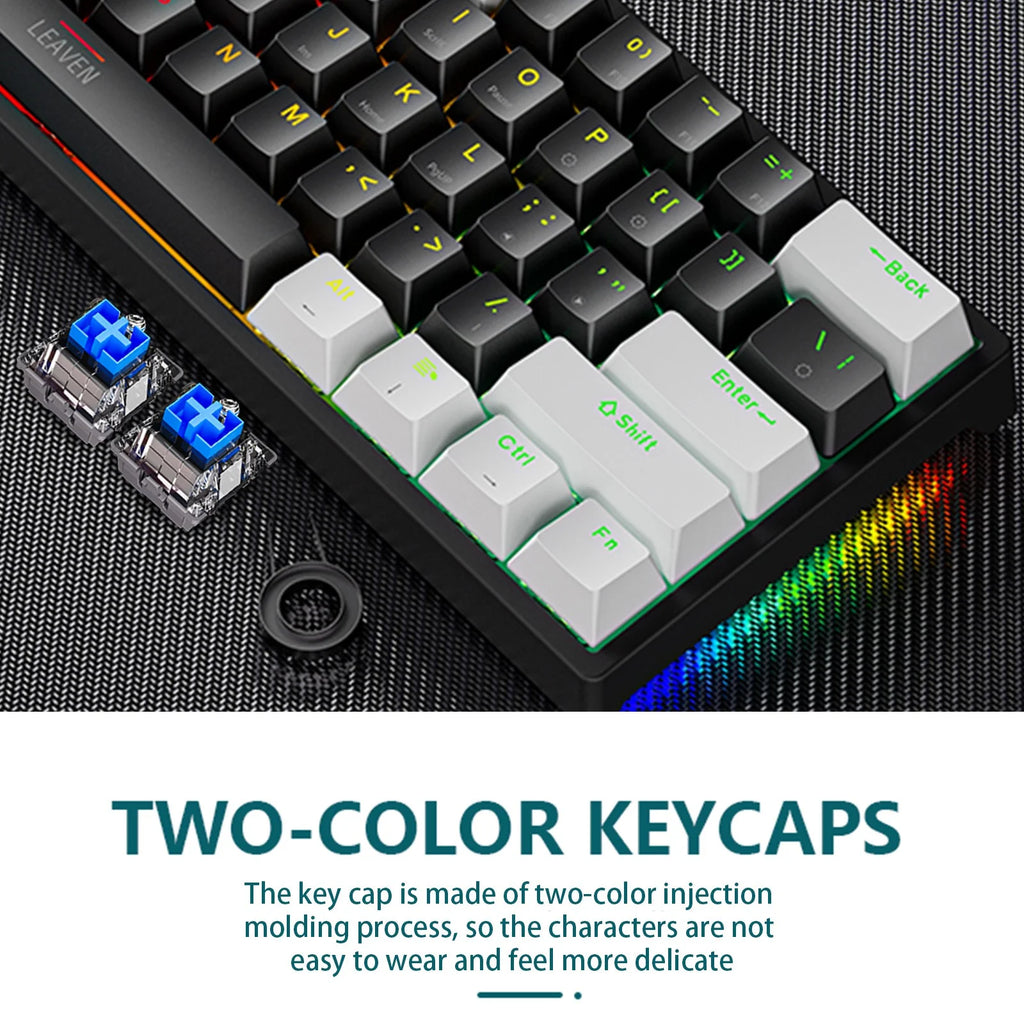 Gaming Keyboard 60 Percent, Wired Ultra-Compact Mechanical Keyboard 61 Keys,Rgb Backlit with Blue Switch Mini Keyboards for Windows Macos Linux-Easy to Carry on Trip