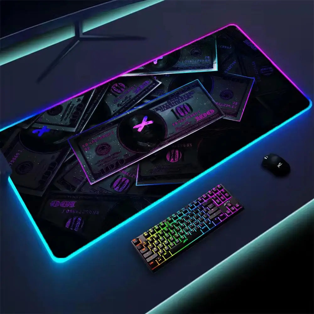 Dollar Mouse Pad XXL RGB Gaming Mouse Pad Gamer Accessories Large LED Light Mousepads PC Computer Desk Mat with Backlit