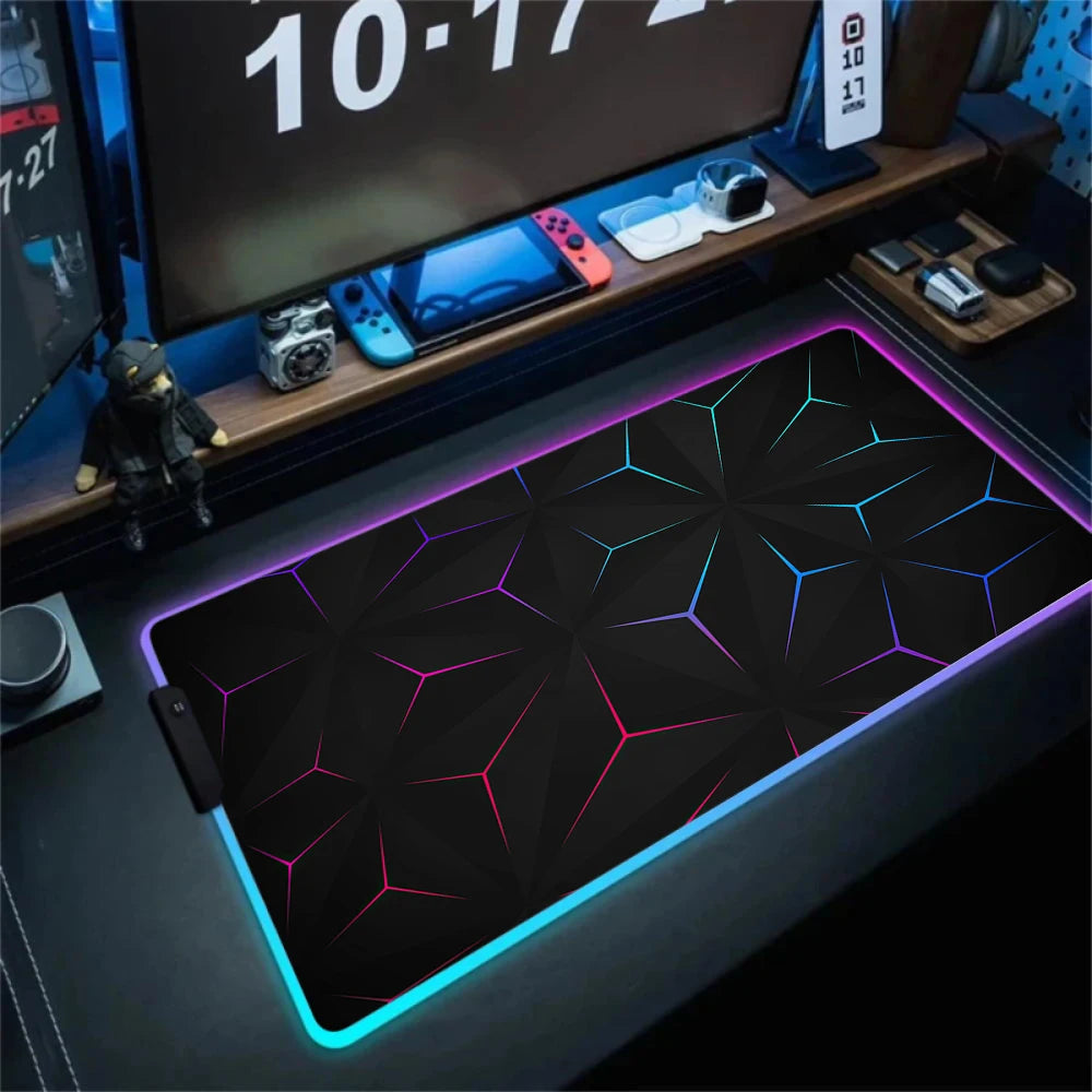 RGB Hexagon Mousepads Geometry Mousepad Large Gaming Desk Mat Luminous Mouse Pad LED Colorful Mouse Mat Backlit Keyboard Mats