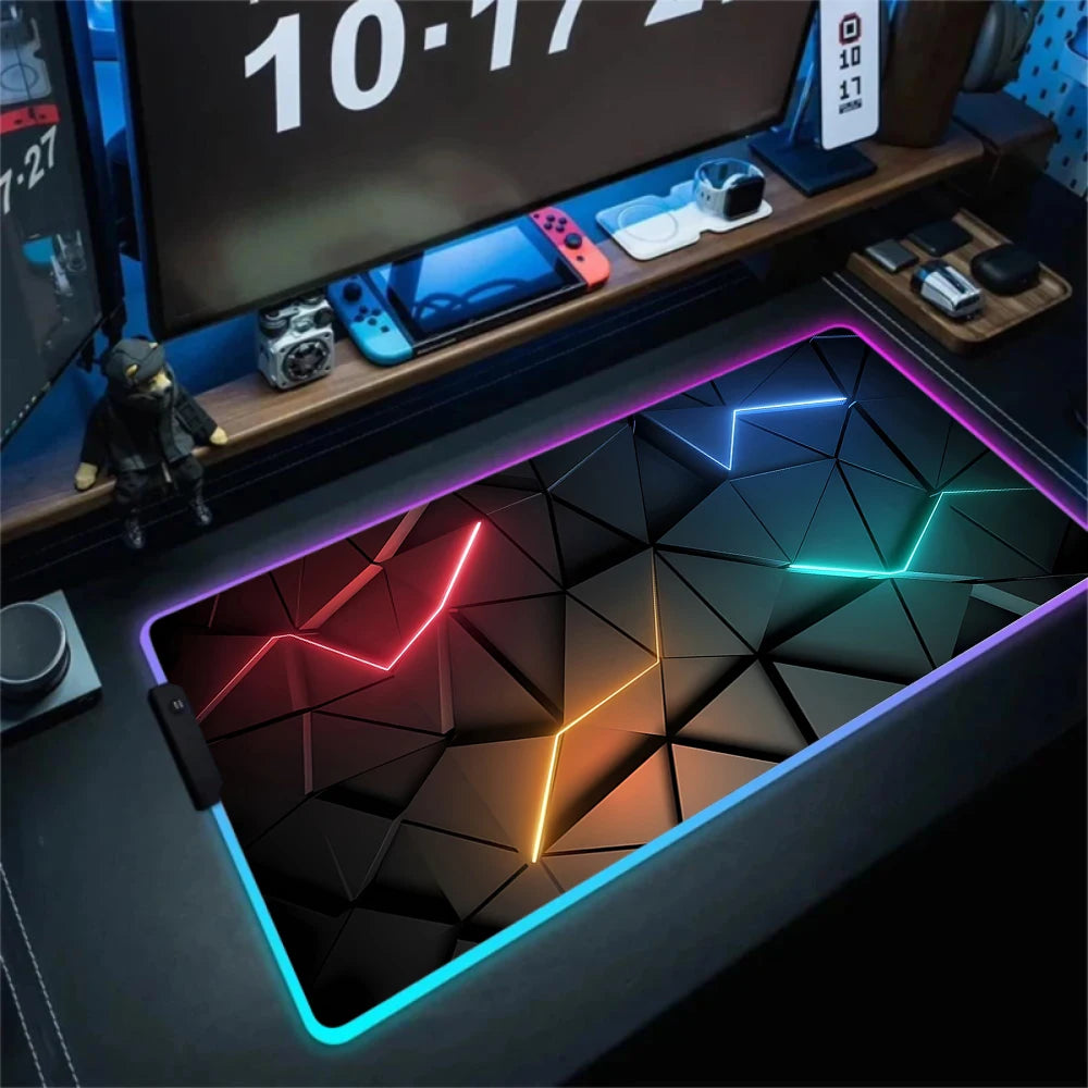 RGB Hexagon Mousepads Geometry Mousepad Large Gaming Desk Mat Luminous Mouse Pad LED Colorful Mouse Mat Backlit Keyboard Mats