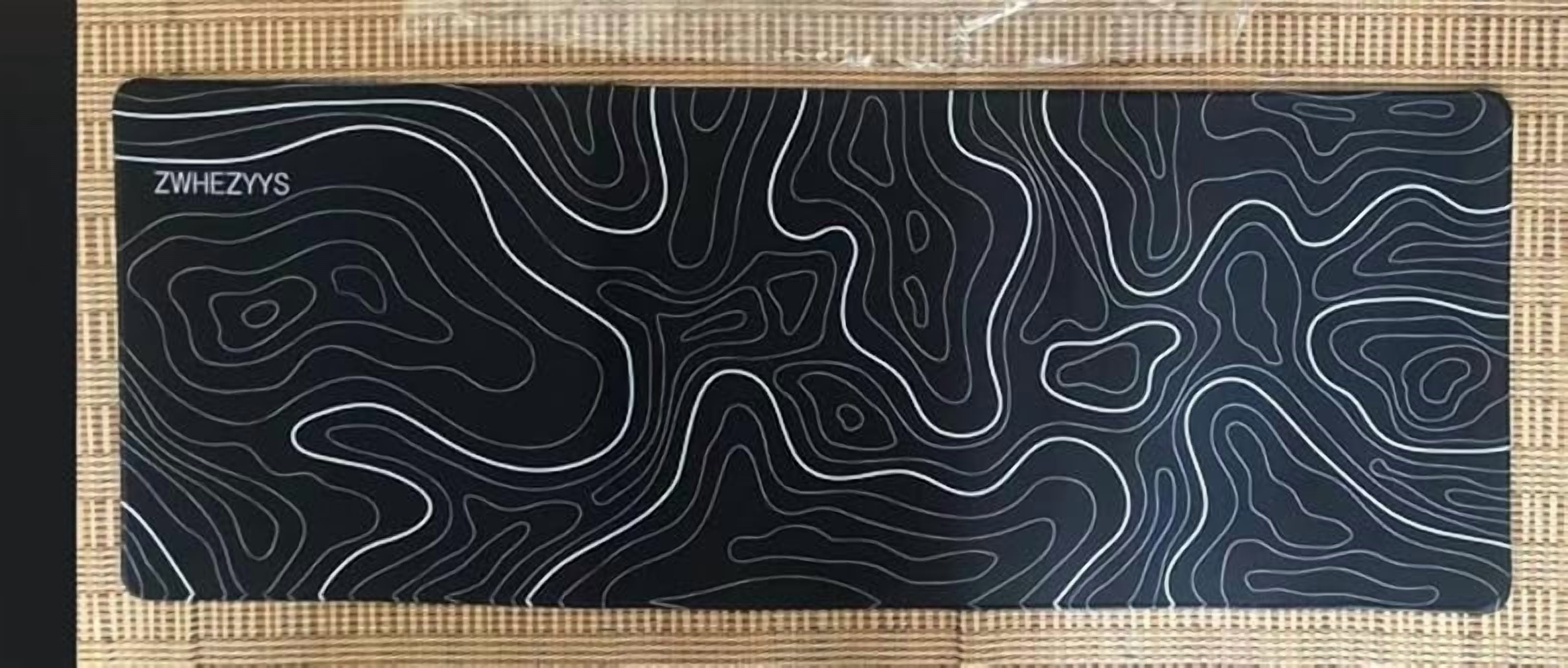 Abstract Topographic Map White Grey Black Gaming Mouse Pad Long Mouse Pad Large Desk Mat 31.5 X 11.8 Inch Mousepad with Non-Slip Base Stitched Edge Keyboard Mat for Gaming Office