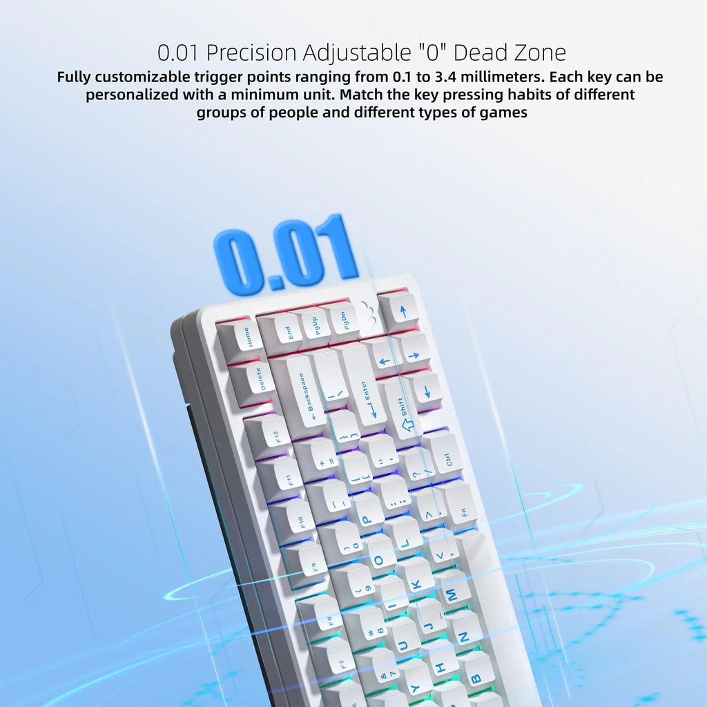 White SK75 TMR/HE Hall Effect Keyboard 75% Wireless Mechanical Keyboard Rapid Trigger Magnetic Switch with Strap Hot Swap