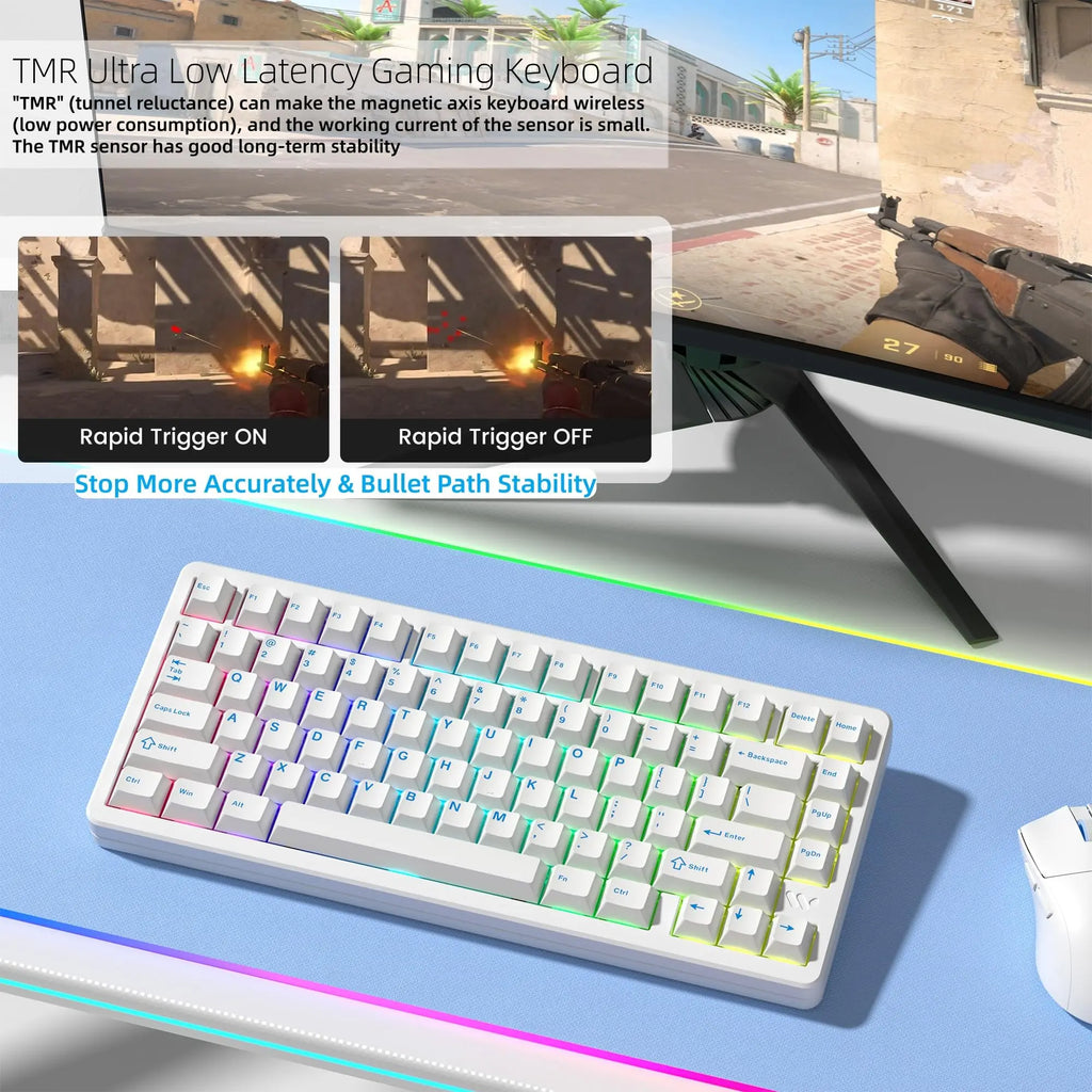 White SK75 TMR/HE Hall Effect Keyboard 75% Wireless Mechanical Keyboard Rapid Trigger Magnetic Switch with Strap Hot Swap