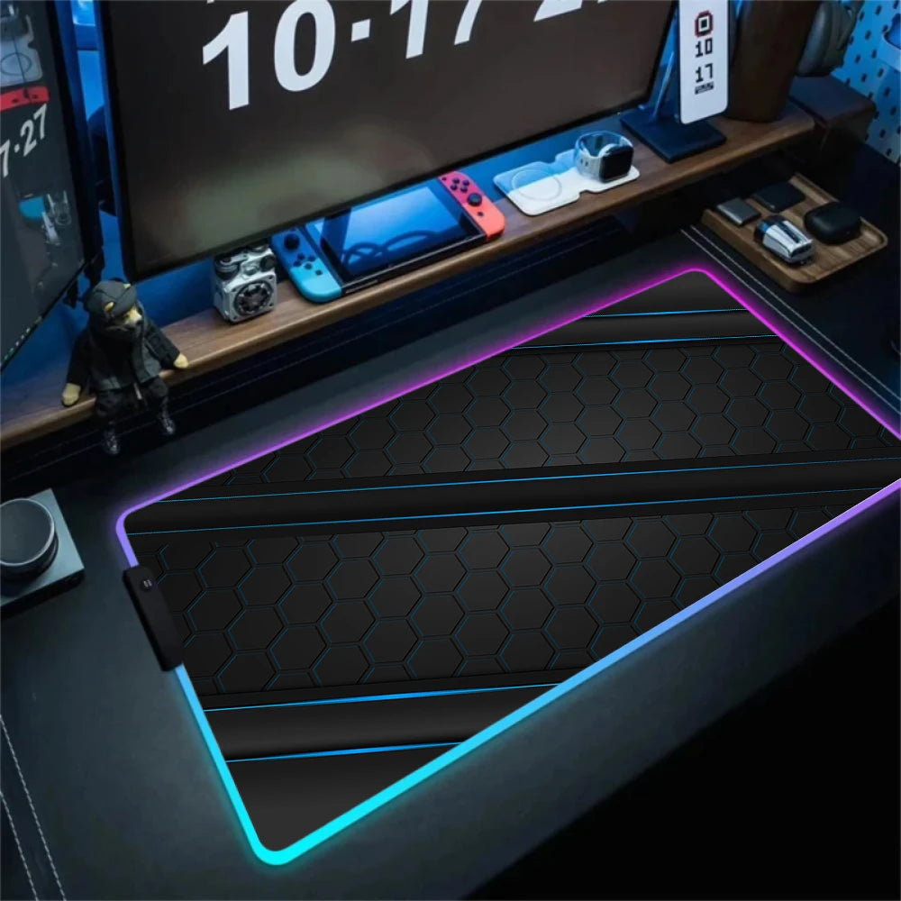 RGB Hexagon Mousepads Geometry Mousepad Large Gaming Desk Mat Luminous Mouse Pad LED Colorful Mouse Mat Backlit Keyboard Mats