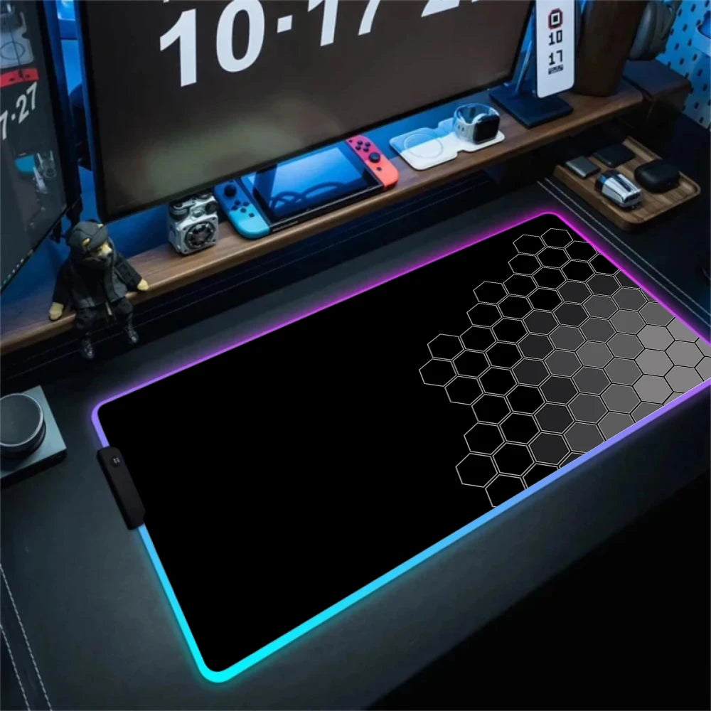 RGB Hexagon Mousepads Geometry Mousepad Large Gaming Desk Mat Luminous Mouse Pad LED Colorful Mouse Mat Backlit Keyboard Mats