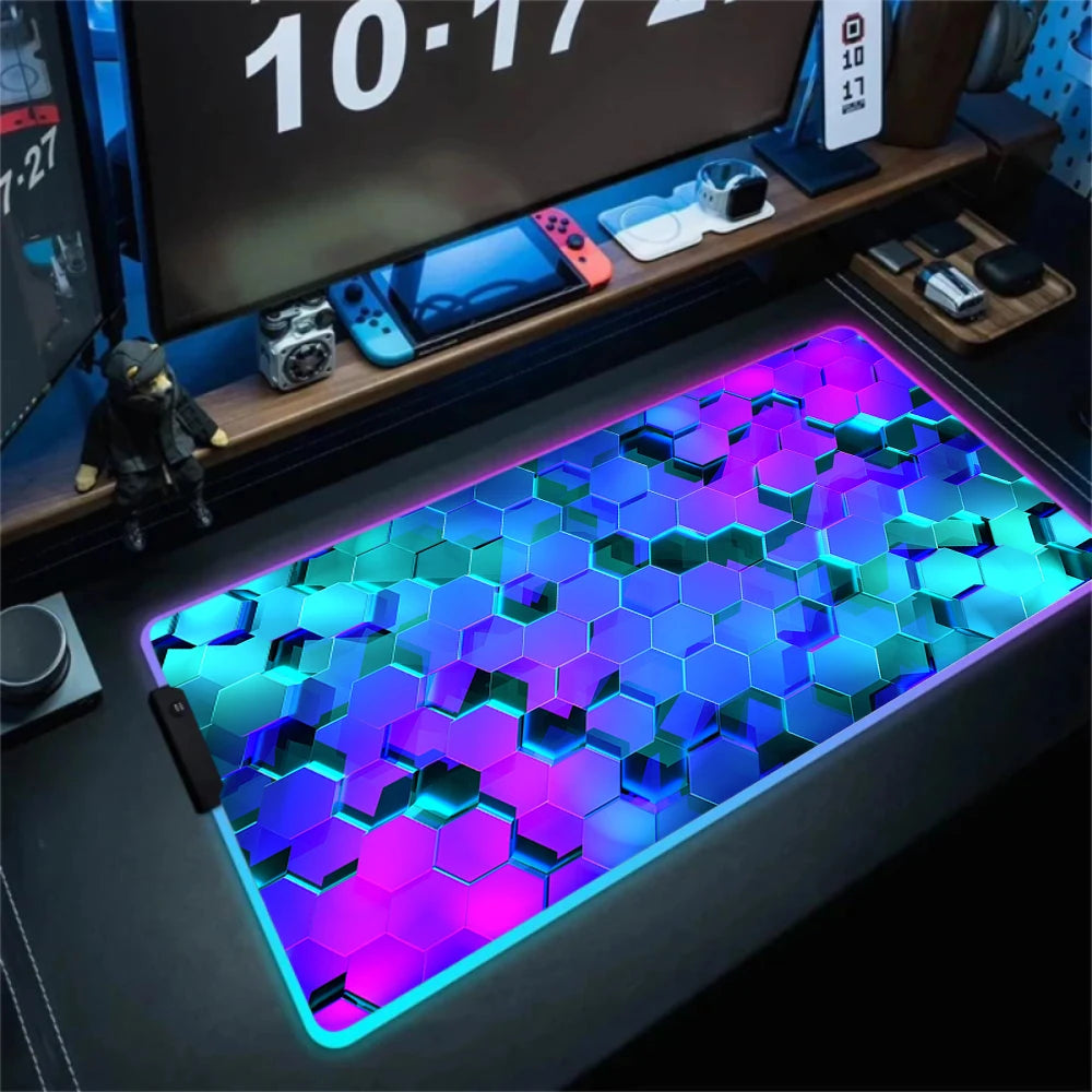 RGB Hexagon Mousepads Geometry Mousepad Large Gaming Desk Mat Luminous Mouse Pad LED Colorful Mouse Mat Backlit Keyboard Mats