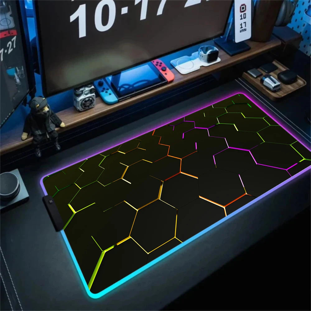 RGB Hexagon Mousepads Geometry Mousepad Large Gaming Desk Mat Luminous Mouse Pad LED Colorful Mouse Mat Backlit Keyboard Mats