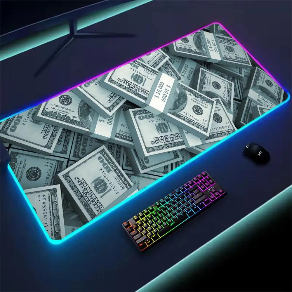 Dollar Mouse Pad XXL RGB Gaming Mouse Pad Gamer Accessories Large LED Light Mousepads PC Computer Desk Mat with Backlit