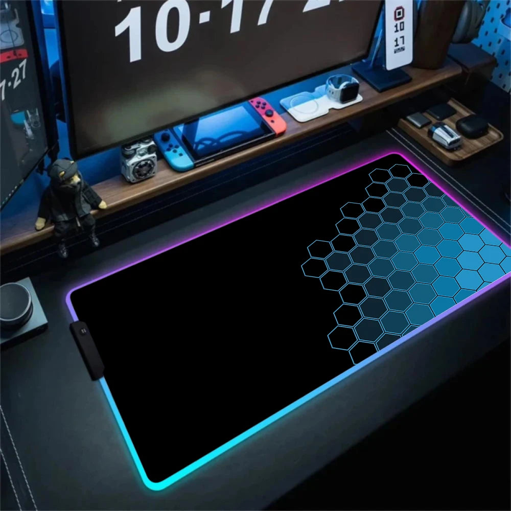 RGB Hexagon Mousepads Geometry Mousepad Large Gaming Desk Mat Luminous Mouse Pad LED Colorful Mouse Mat Backlit Keyboard Mats