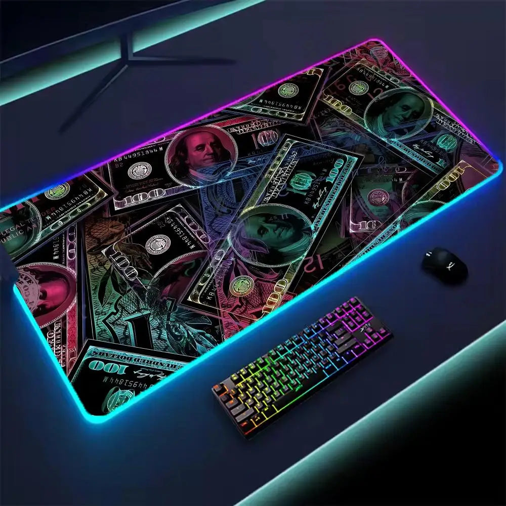 Dollar Mouse Pad XXL RGB Gaming Mouse Pad Gamer Accessories Large LED Light Mousepads PC Computer Desk Mat with Backlit