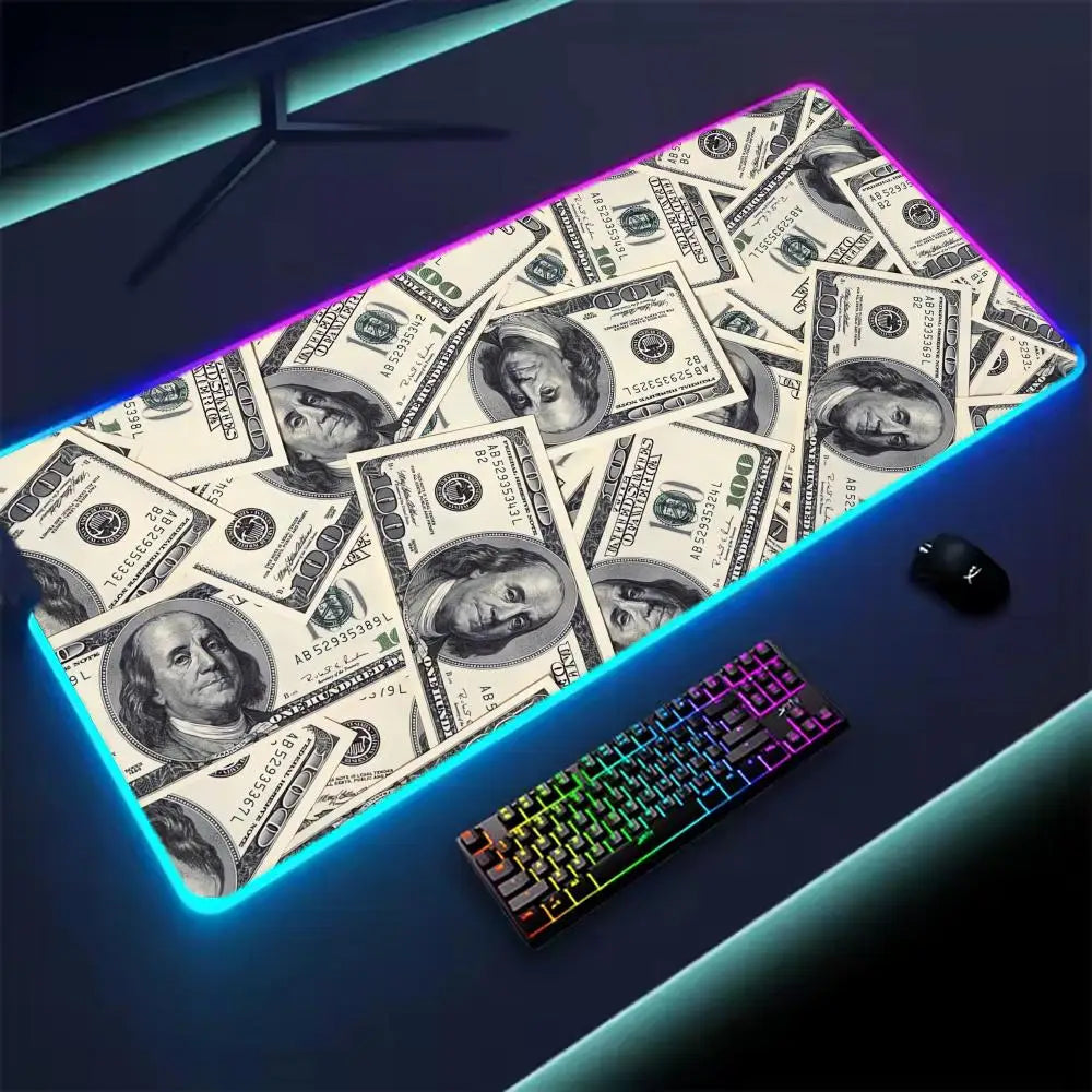 Dollar Mouse Pad XXL RGB Gaming Mouse Pad Gamer Accessories Large LED Light Mousepads PC Computer Desk Mat with Backlit