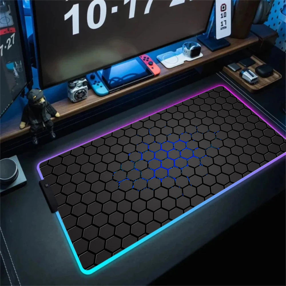 RGB Hexagon Mousepads Geometry Mousepad Large Gaming Desk Mat Luminous Mouse Pad LED Colorful Mouse Mat Backlit Keyboard Mats