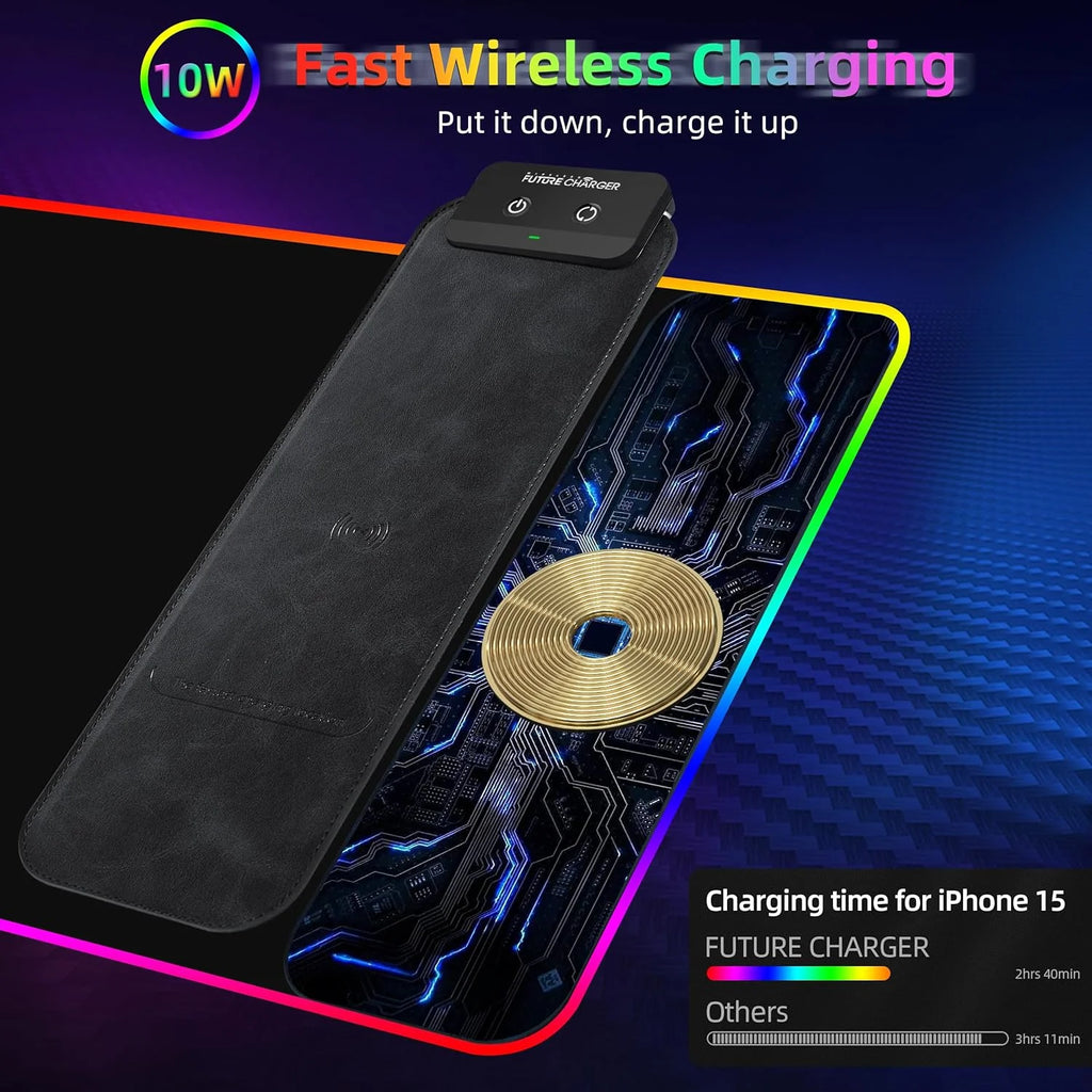 Mouse Pad with Wireless Charging, 15W RGB Gaming Mousepad with 9 Light, LED Large Desk Mat with Waterproof Non-Slip Rubber Base