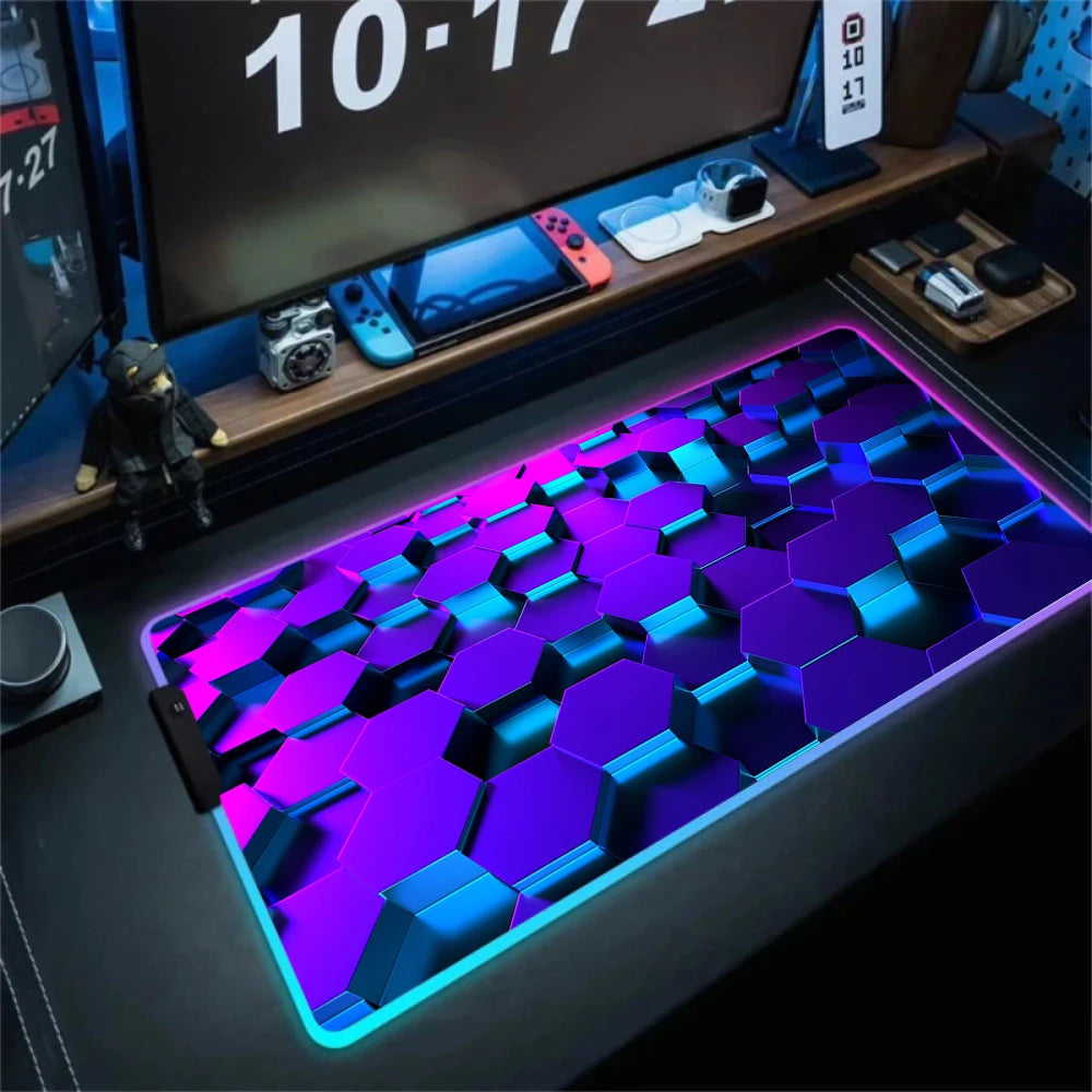 RGB Hexagon Mousepads Geometry Mousepad Large Gaming Desk Mat Luminous Mouse Pad LED Colorful Mouse Mat Backlit Keyboard Mats