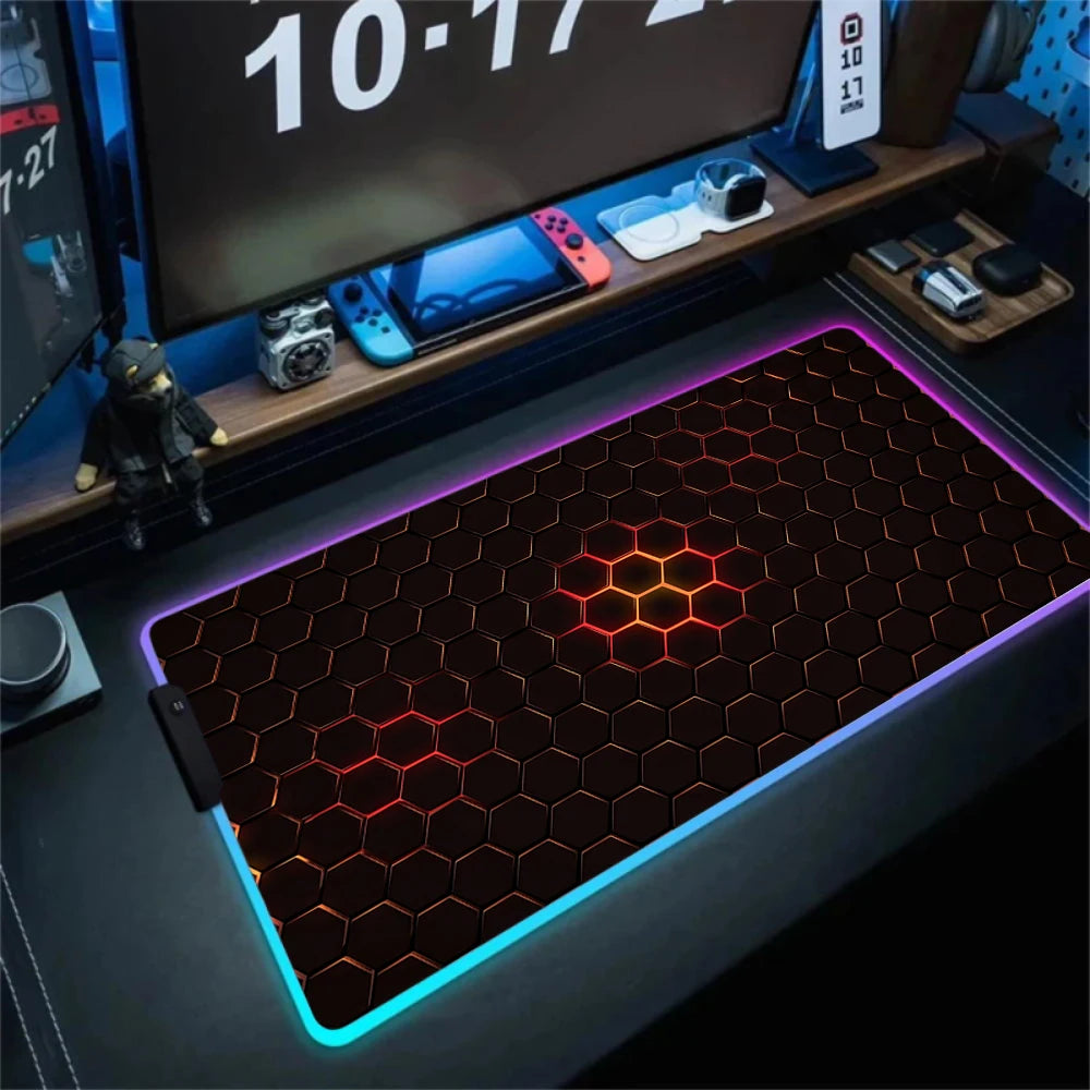 RGB Hexagon Mousepads Geometry Mousepad Large Gaming Desk Mat Luminous Mouse Pad LED Colorful Mouse Mat Backlit Keyboard Mats