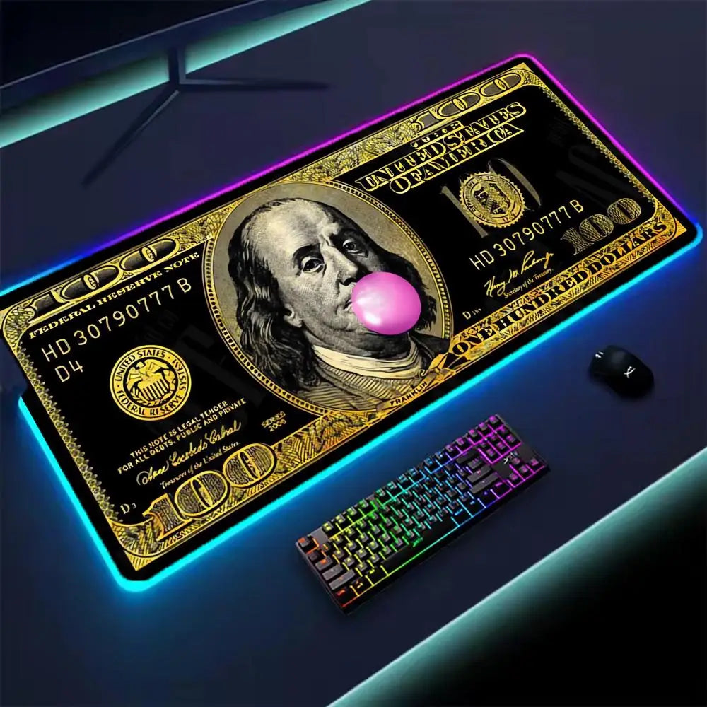 Dollar Mouse Pad XXL RGB Gaming Mouse Pad Gamer Accessories Large LED Light Mousepads PC Computer Desk Mat with Backlit