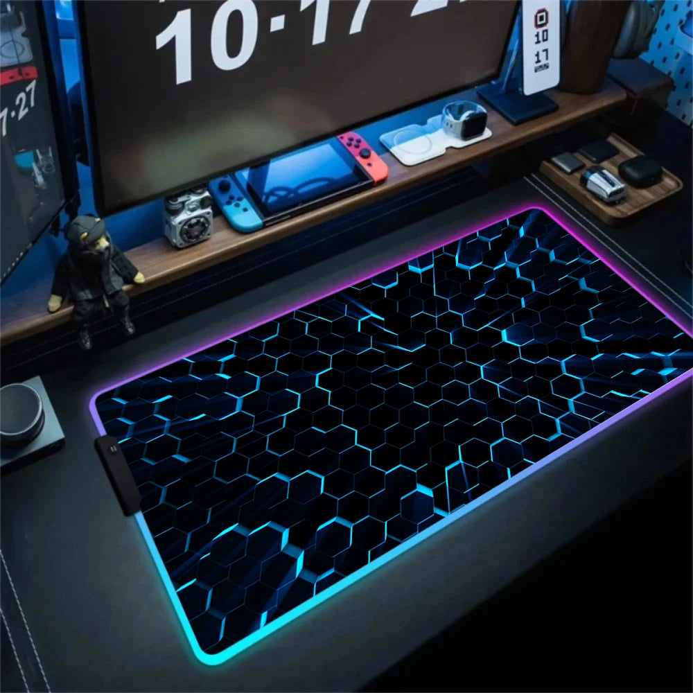 RGB Hexagon Mousepads Geometry Mousepad Large Gaming Desk Mat Luminous Mouse Pad LED Colorful Mouse Mat Backlit Keyboard Mats