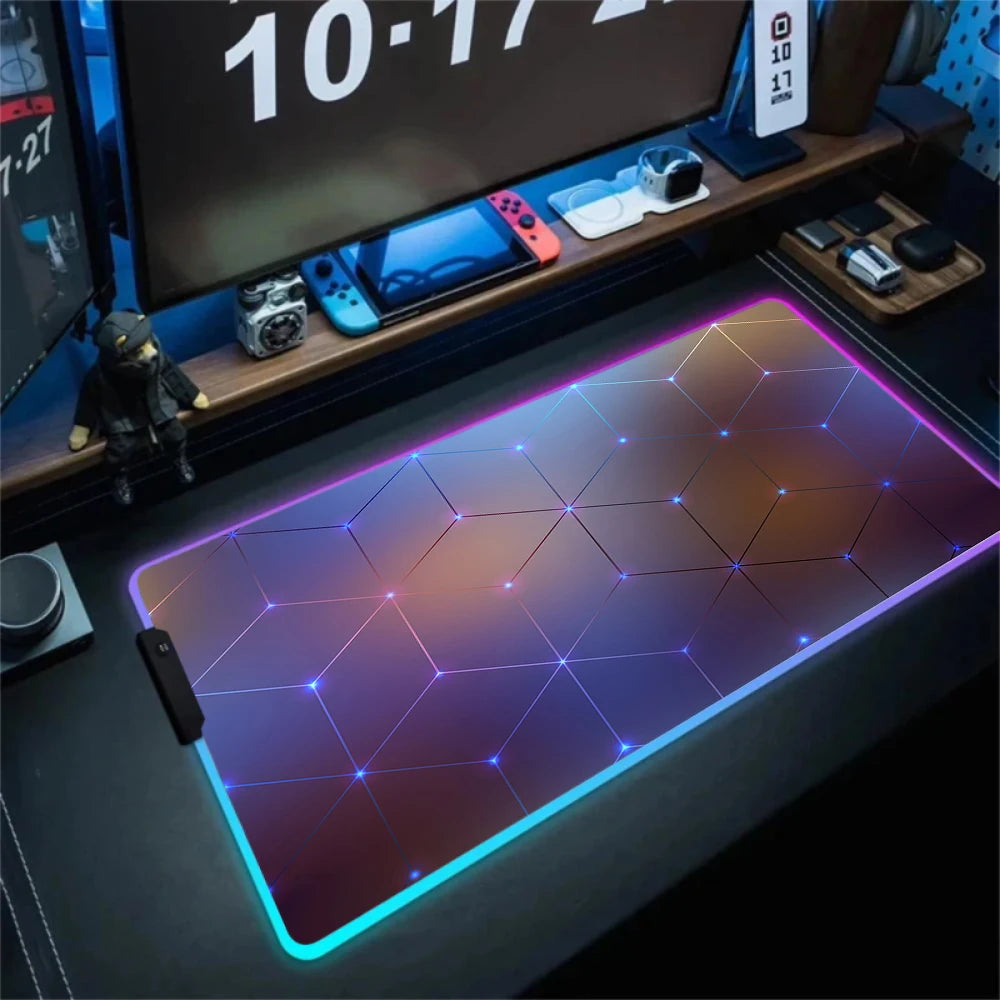 RGB Hexagon Mousepads Geometry Mousepad Large Gaming Desk Mat Luminous Mouse Pad LED Colorful Mouse Mat Backlit Keyboard Mats