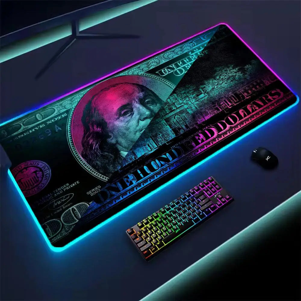 Dollar Mouse Pad XXL RGB Gaming Mouse Pad Gamer Accessories Large LED Light Mousepads PC Computer Desk Mat with Backlit