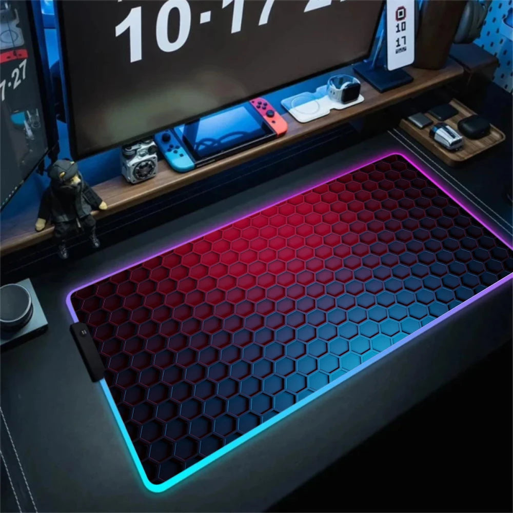 RGB Hexagon Mousepads Geometry Mousepad Large Gaming Desk Mat Luminous Mouse Pad LED Colorful Mouse Mat Backlit Keyboard Mats