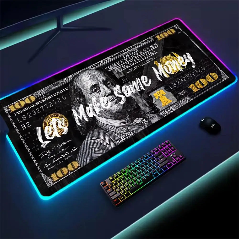 Dollar Mouse Pad XXL RGB Gaming Mouse Pad Gamer Accessories Large LED Light Mousepads PC Computer Desk Mat with Backlit
