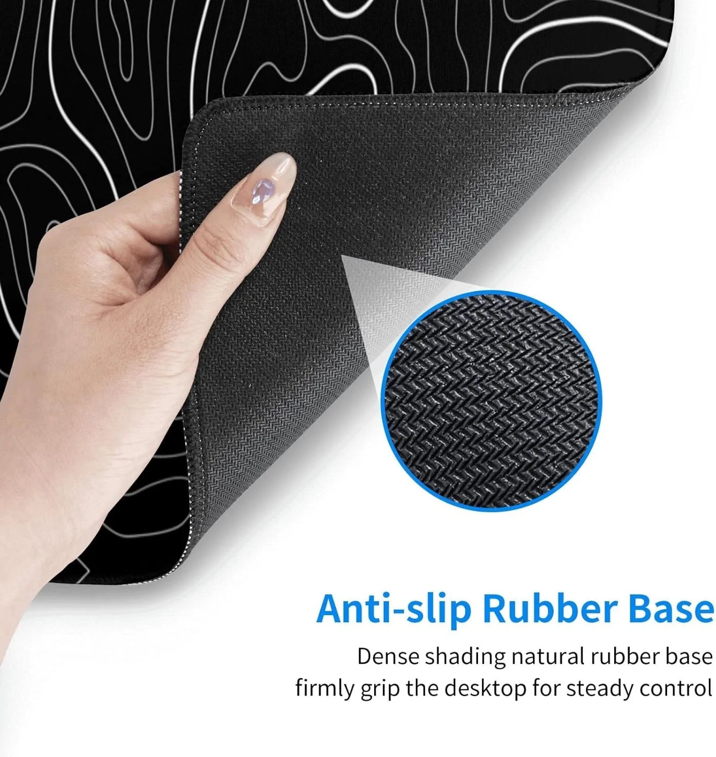 Abstract Topographic Map White Grey Black Gaming Mouse Pad Long Mouse Pad Large Desk Mat 31.5 X 11.8 Inch Mousepad with Non-Slip Base Stitched Edge Keyboard Mat for Gaming Office