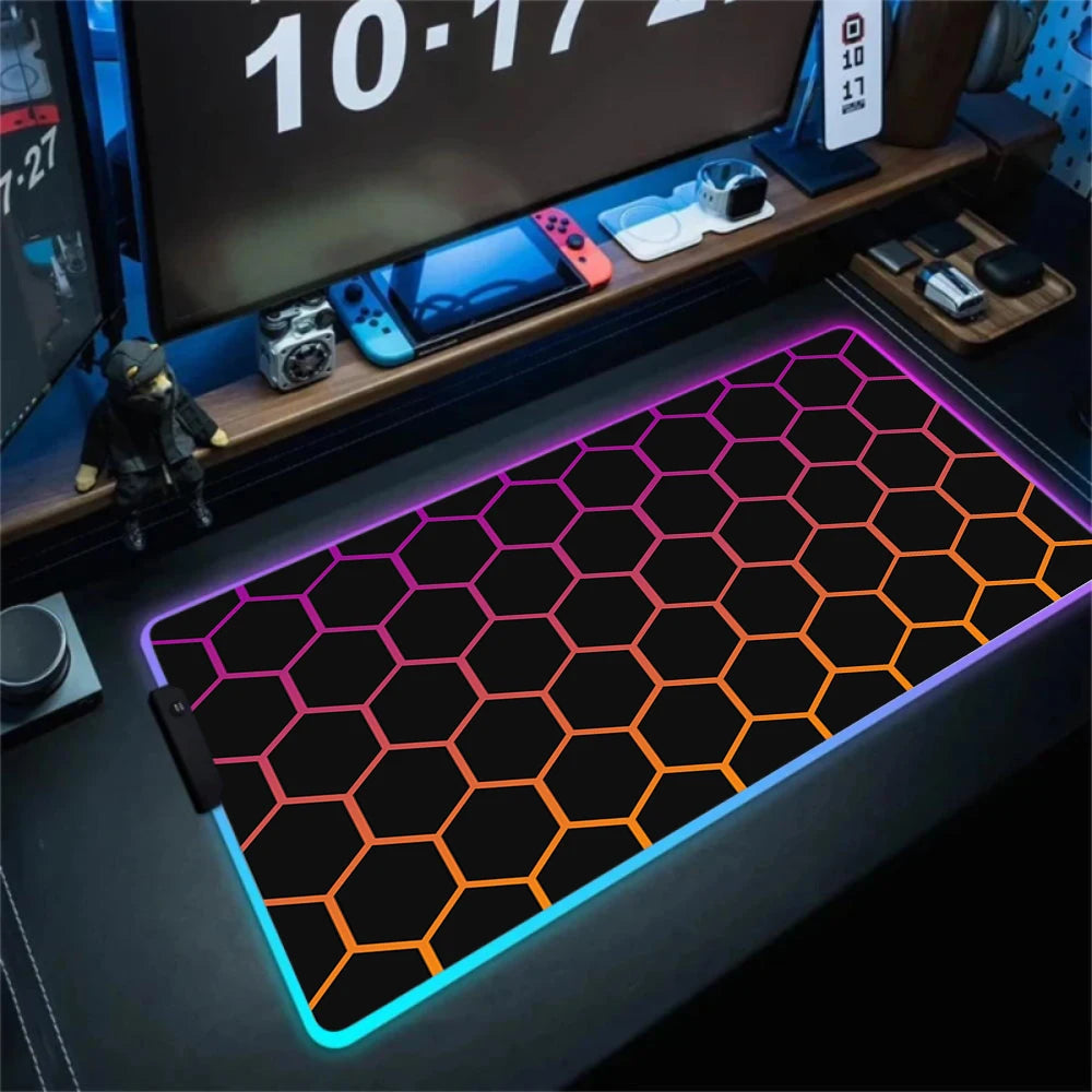RGB Hexagon Mousepads Geometry Mousepad Large Gaming Desk Mat Luminous Mouse Pad LED Colorful Mouse Mat Backlit Keyboard Mats