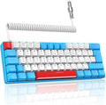 Lexonelec T60PRO 60% Mechanical Keyboard and Mouse Combo+Coiled USB C Cable, Compact RGB LED Backlit Keyboard, Linear Red Switch, 6400 DPI Programmable RGB Mouse for PC Mac Gamer(Blue&White)